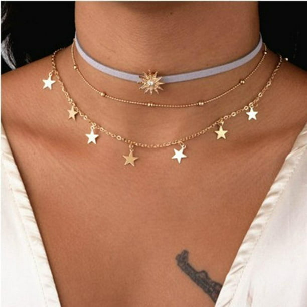1pc Choker Necklaces For Women Moon Five-Pointed Star Clavicle Pendants Necklace